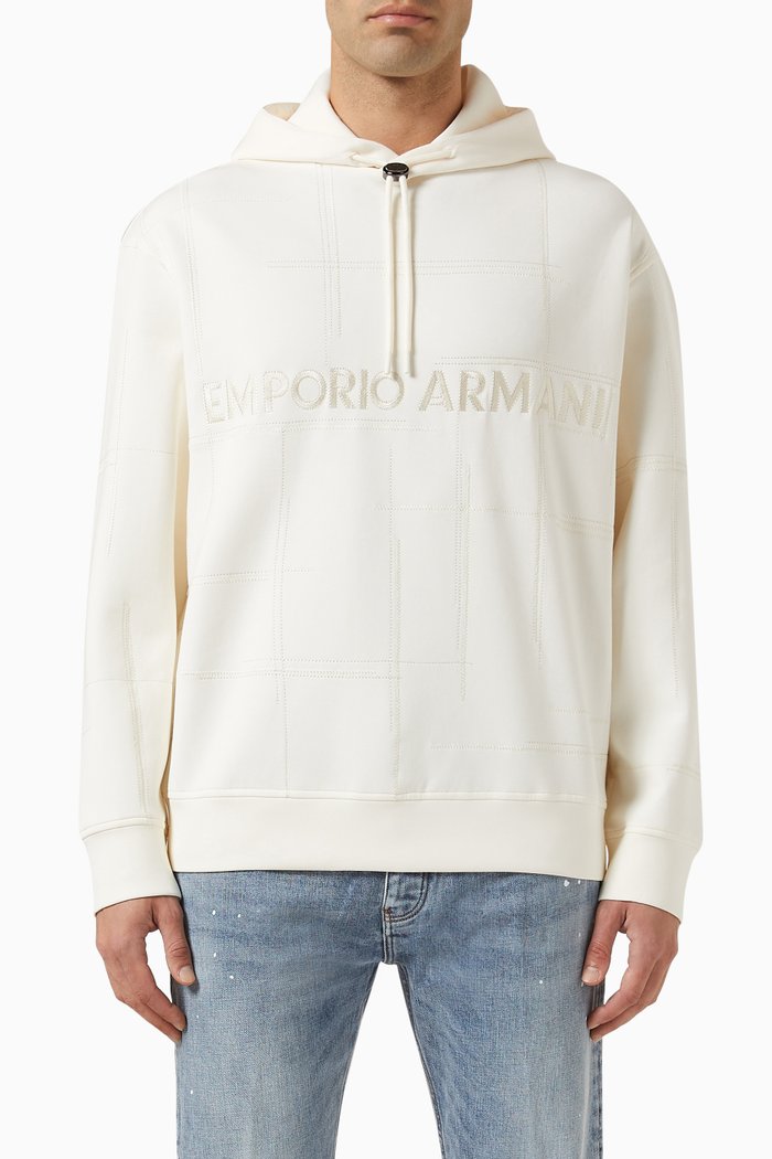 

Embroidered Logo Hoodie in Cotton-blend, Neutral