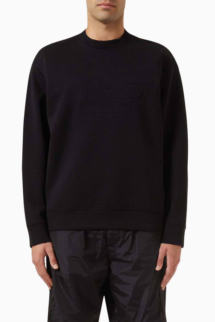 

Embossed Logo Sweatshirt in Cotton-blend, Black