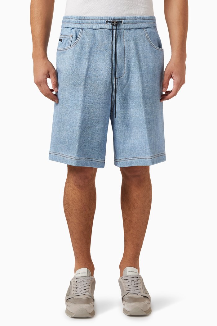 

Denim-effect Shorts in French Cotton Terry, Blue