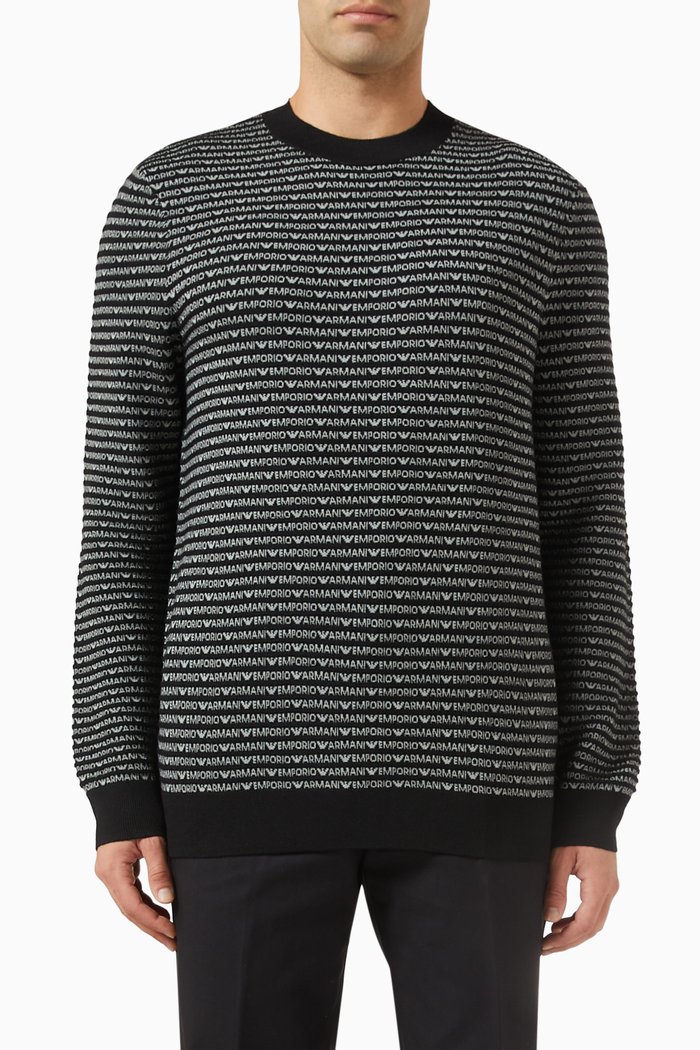 All-over Logo Sweater in Wool-blend, Black