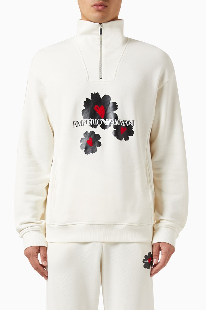 

Mon Amour Print Sweatshirt in Cotton Jersey, Neutral