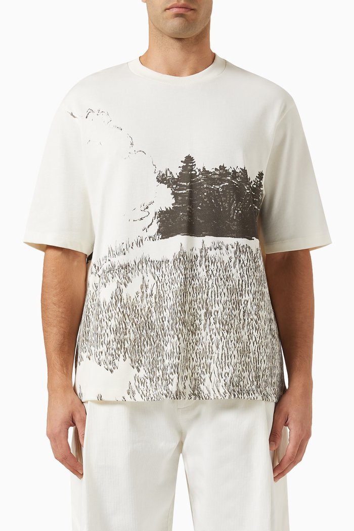 Gingko Print T-shirt in Cotton Jersey, Neutral