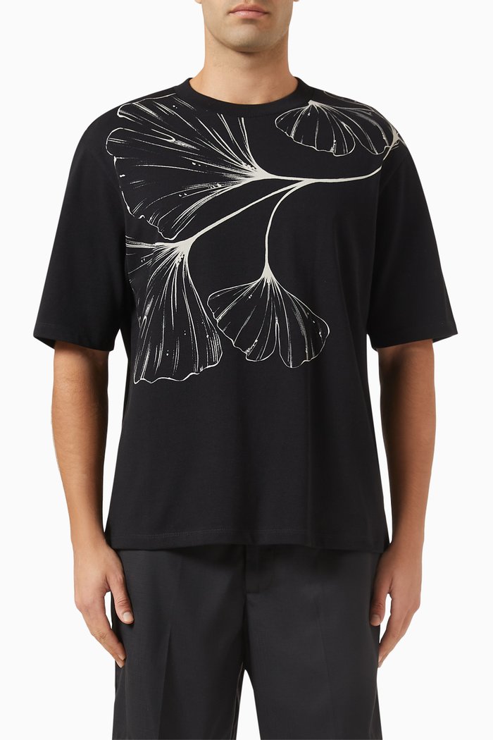 

Ginko Print T-shirt in Cotton Jersey, Black