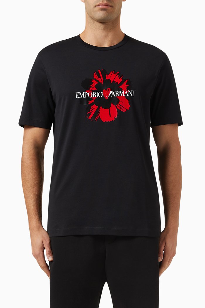 

Mon Amour Print T-shirt in Cotton Jersey, Black