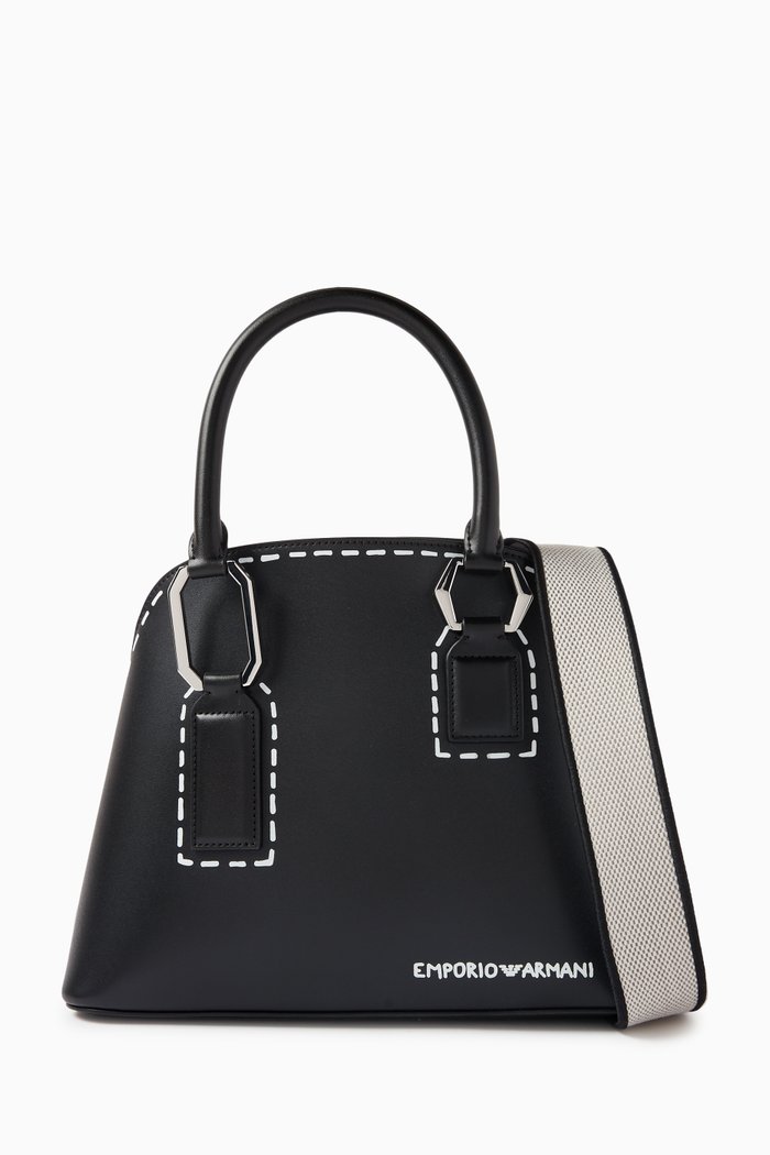 Top-handle Bag in Faux Leather, Black