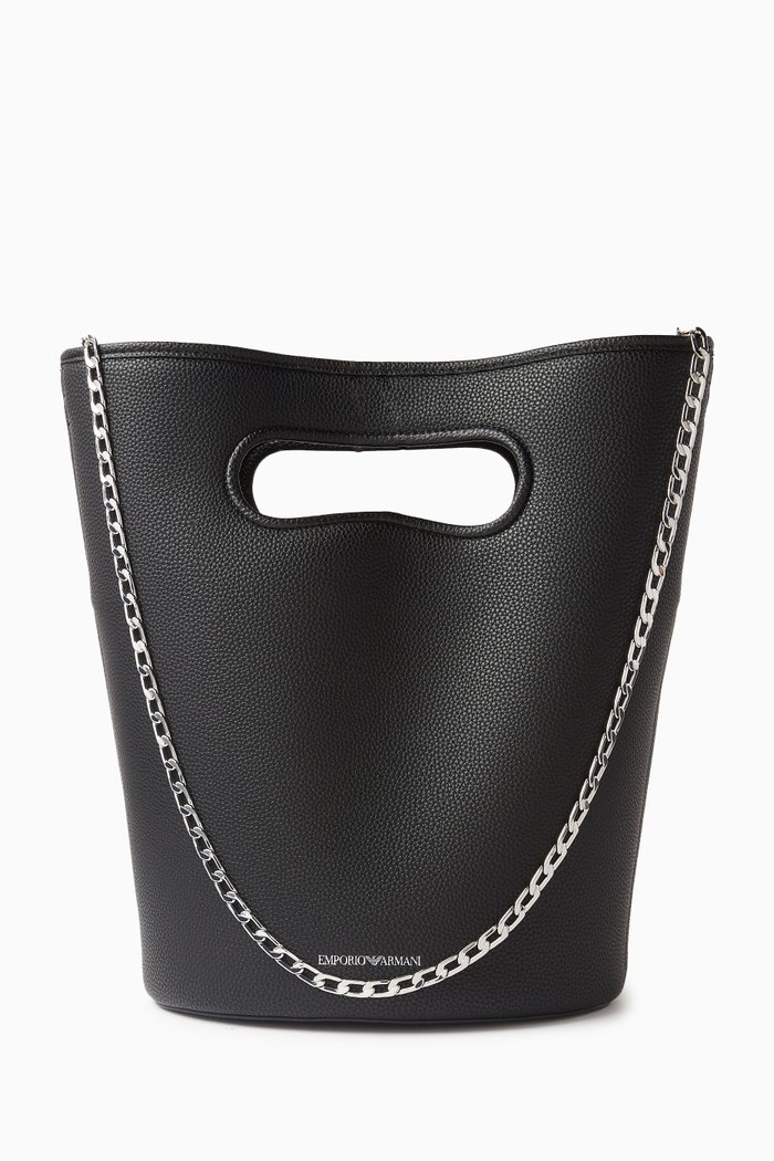 

Structured Bucket Bag in Deer-print Faux Leather, Black