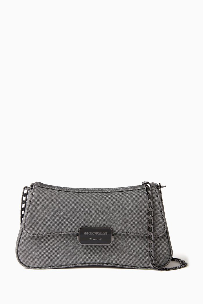 Crossbody Bag in Glitter Fabric, Black