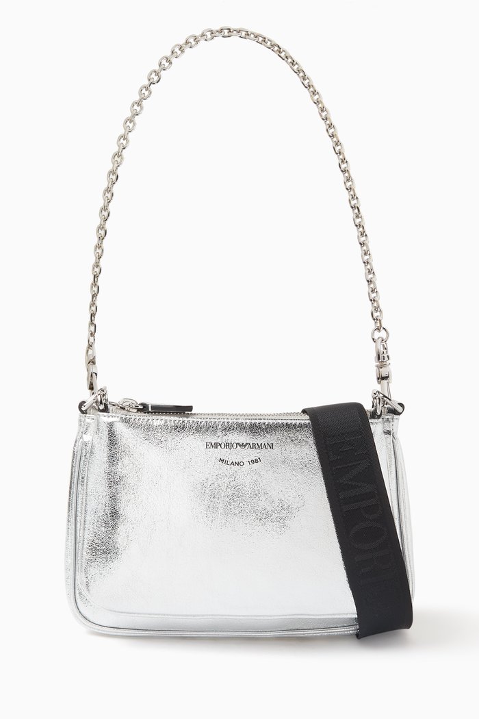 Mini Crossbody Bag in Laminated Leather, Silver