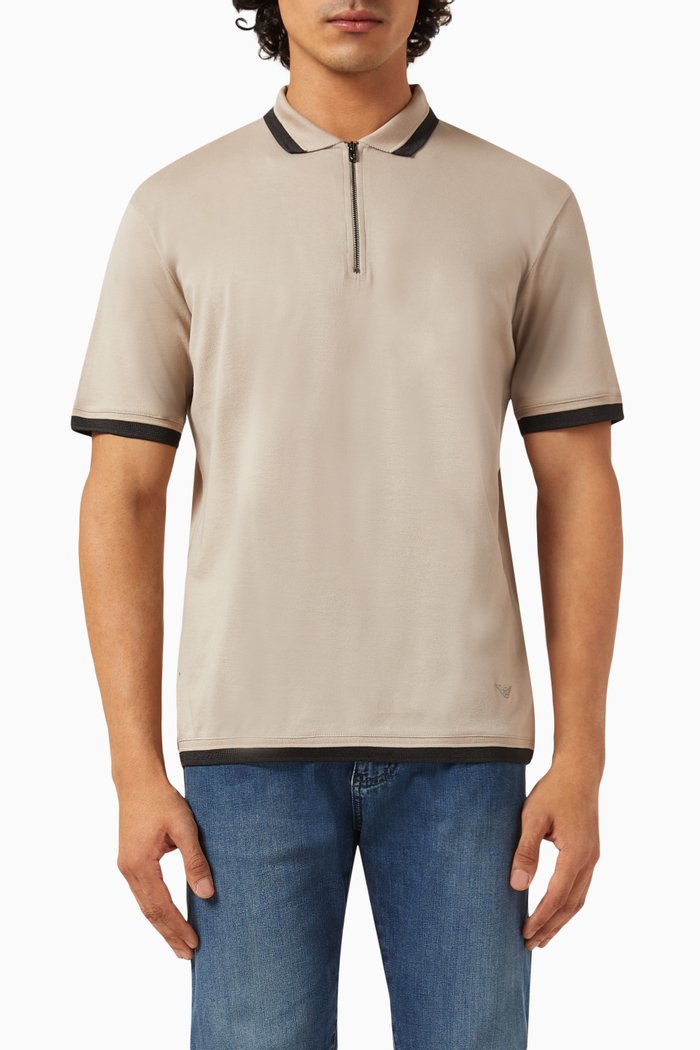 

Half-zip Polo Shirt in Cotton Piqué, Neutral