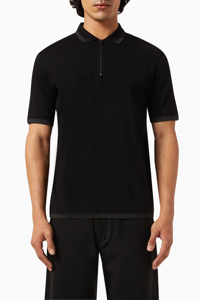 Half-zip Polo Shirt in Cotton Piqué, Black