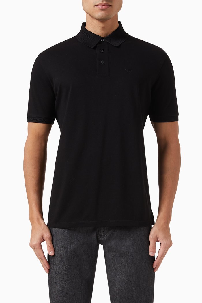 Logo Polo Shirt in Mercerised Cotton Piqué, Black