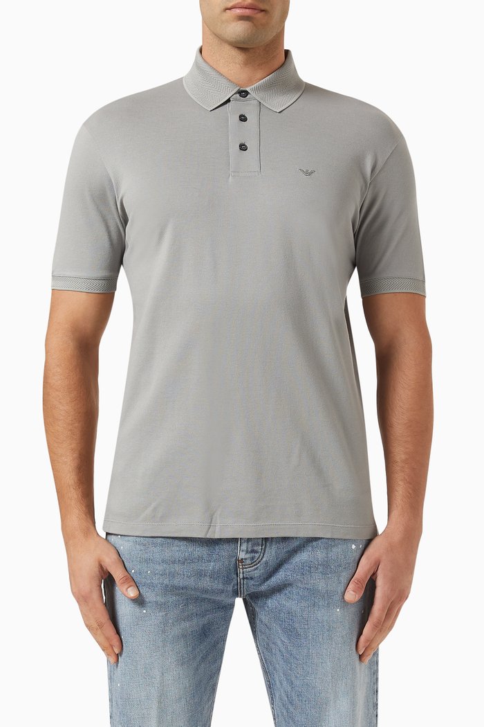 

Logo Polo Shirt in Mercerised Cotton Piqué, Grey