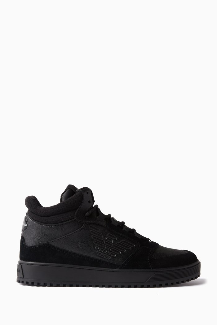 

EA Eagle High-top Sneakers in Suede & Faux Leather, Black