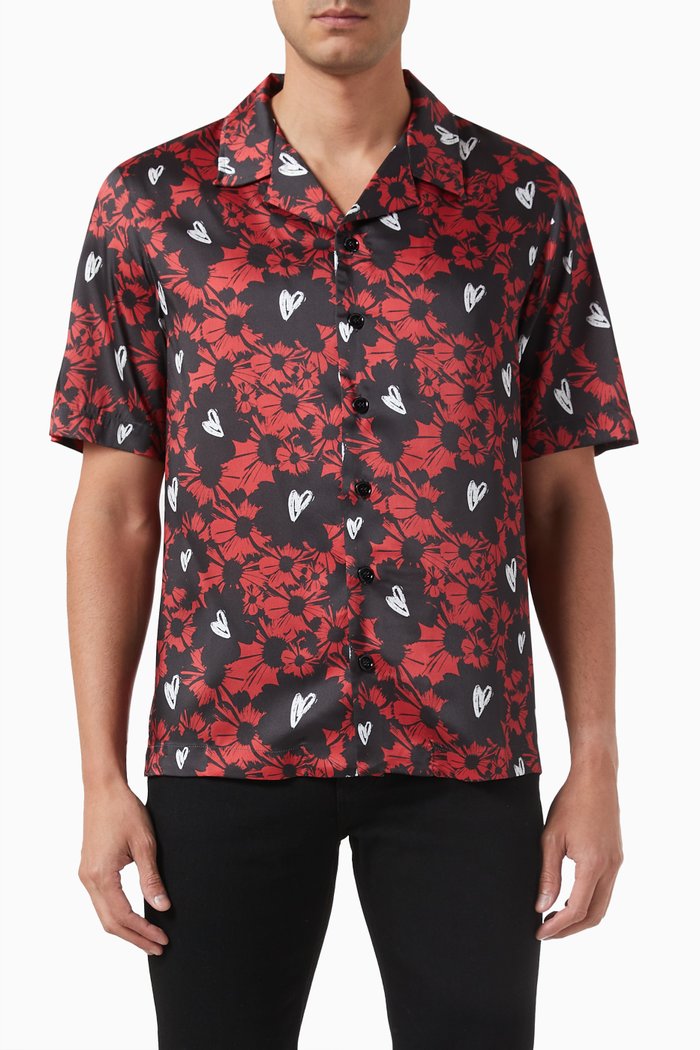 

Flower Heart Print Shirt, Red