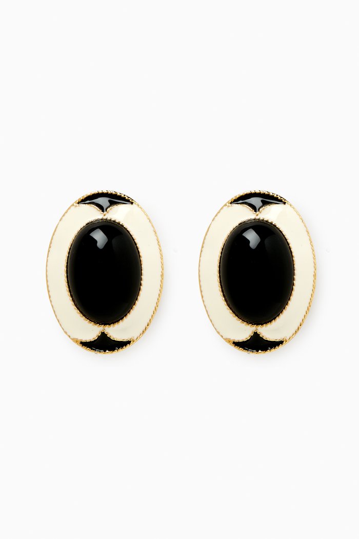 

Rediscovered 1980s Vintage Enamel Clip-on Earrings, Black