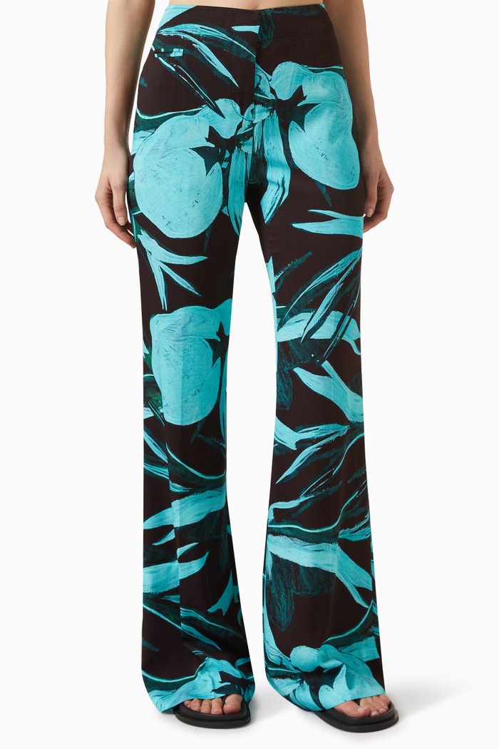 

Printed Wide-leg Pants in Viscose, Blue
