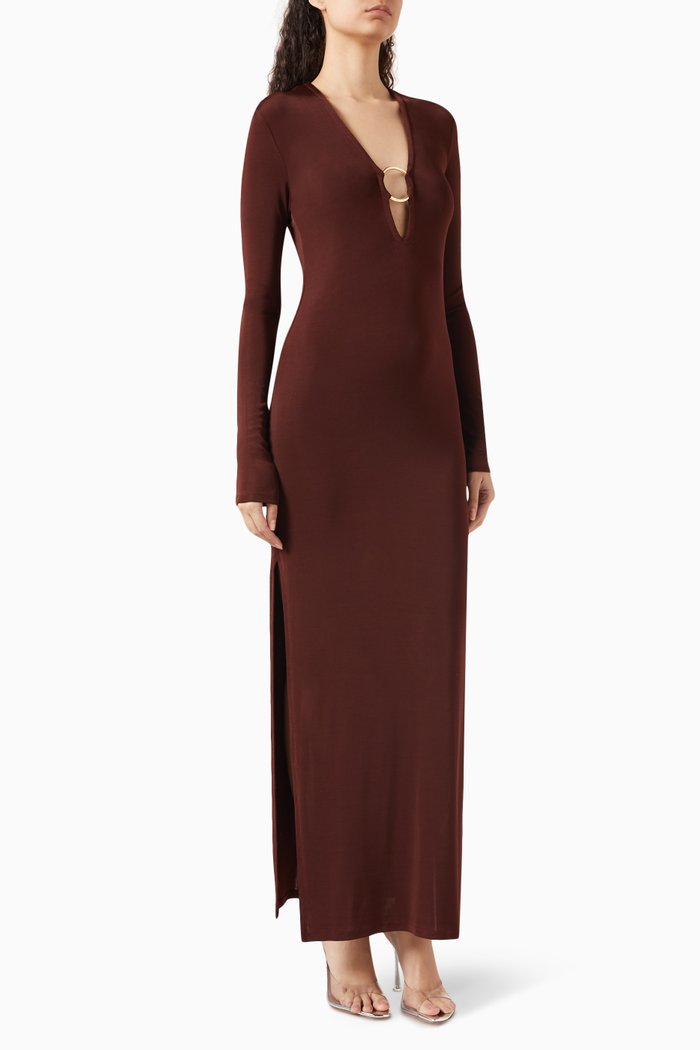 

Helios Ring Maxi Dress in Viscose-jersey, Brown