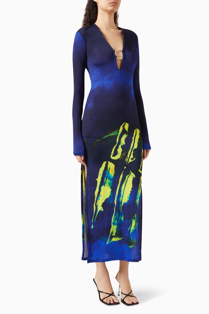 

Helios Ring Maxi Dress in Viscose-jersey, Blue