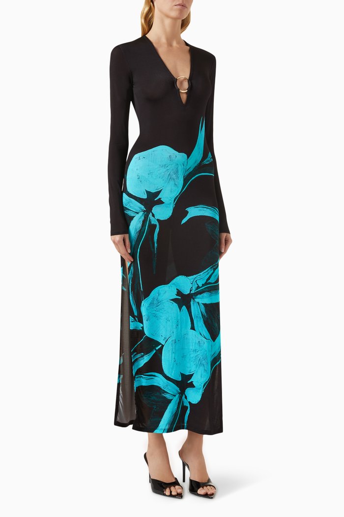 

Helios Ring Maxi Dress in Viscose-jersey, Blue