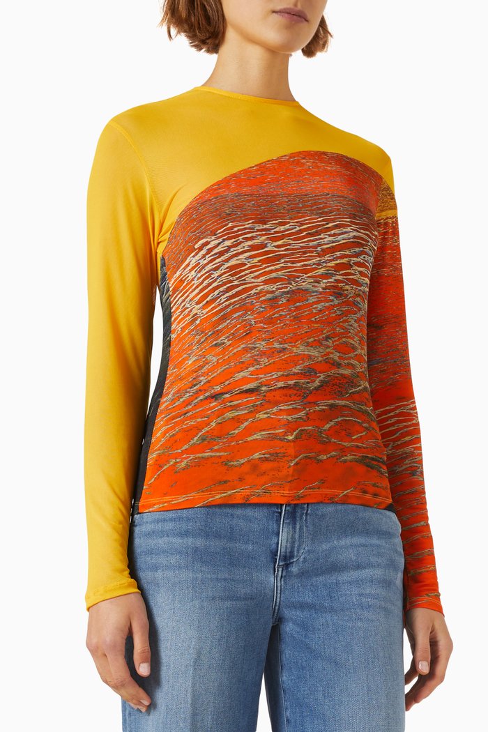 

Printed Seamed Top in Stretch-mesh, Orange