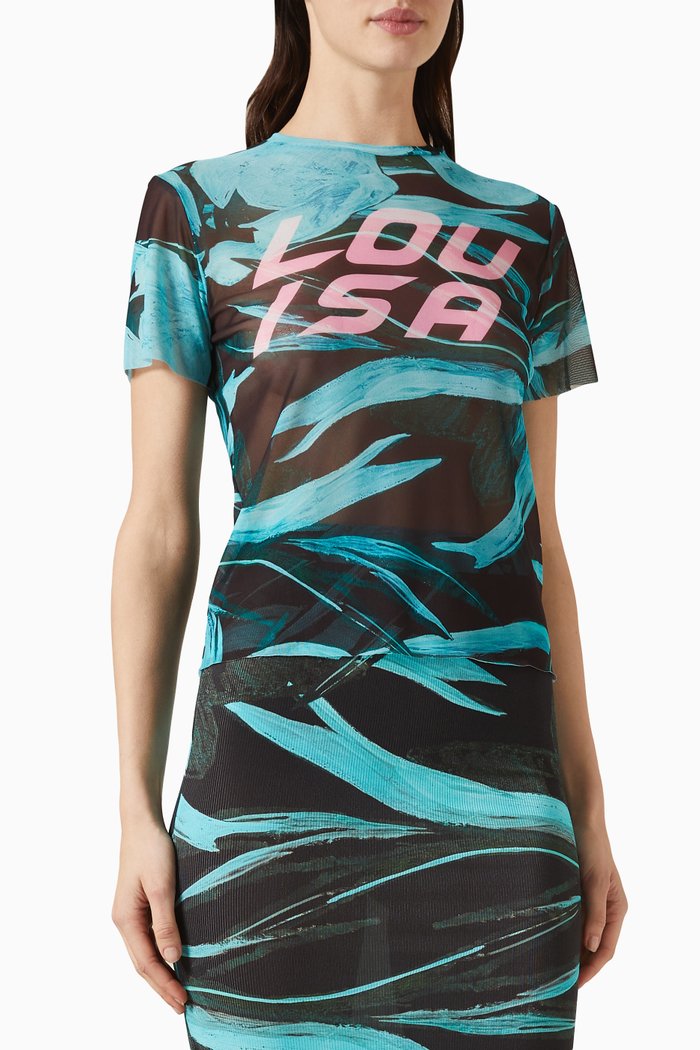 

Printed Beach T-shirt in Mesh, Blue