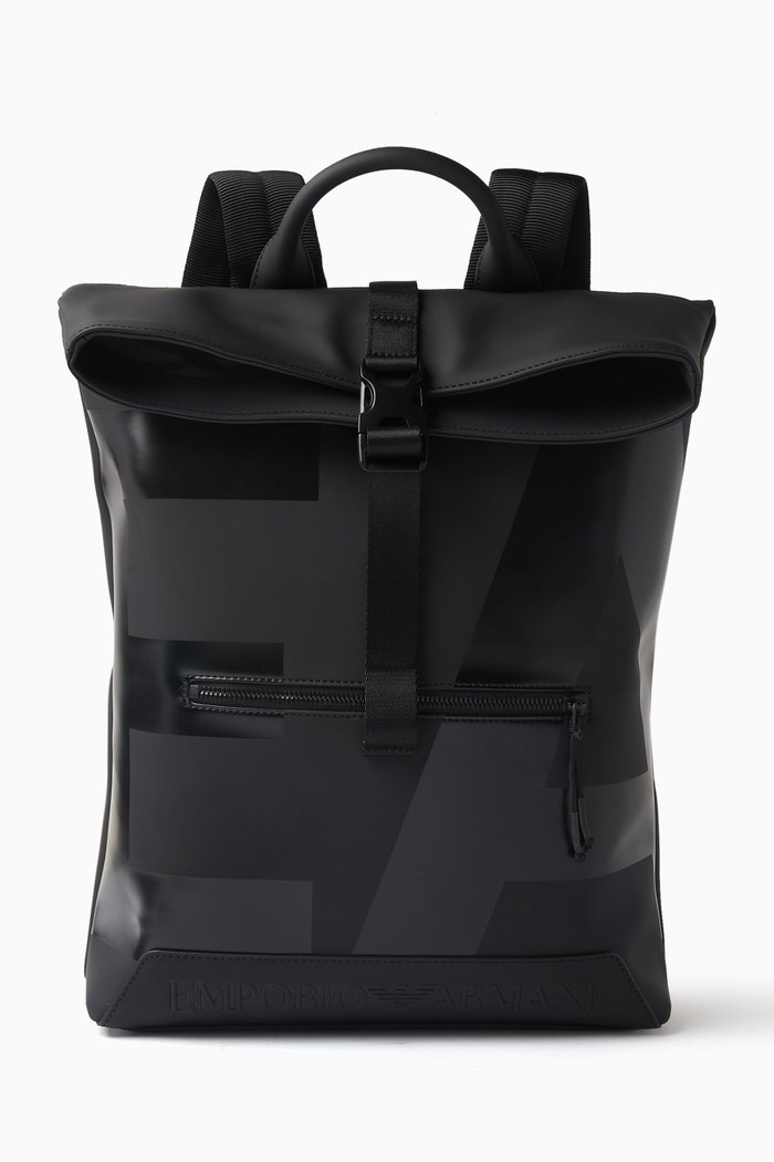 

EA Foldover Backpack in Leather, Black