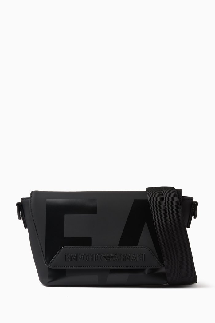 

Macro Logo Crossbody Bag in Faux Leather, Black