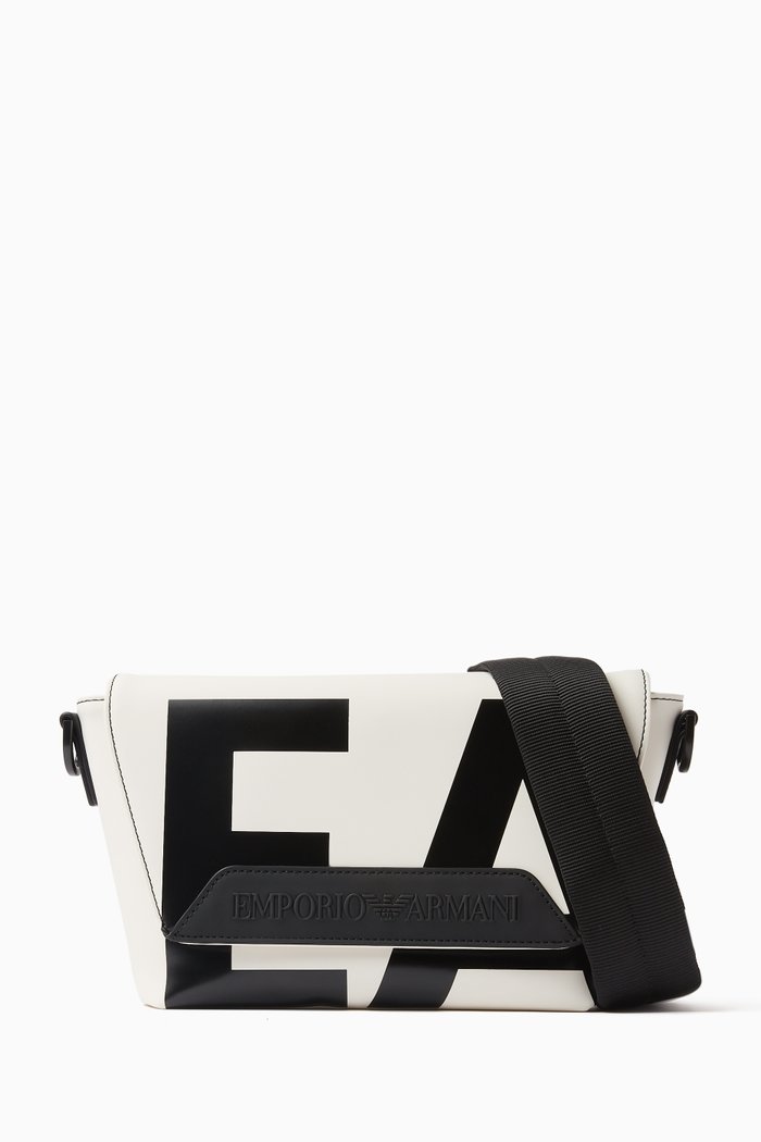 Macro Logo Crossbody Bag in Faux Leather, White
