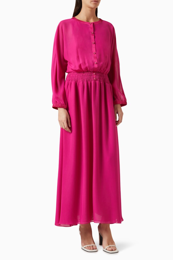 

Gathered-waist Maxi Dress in Georgette, Pink