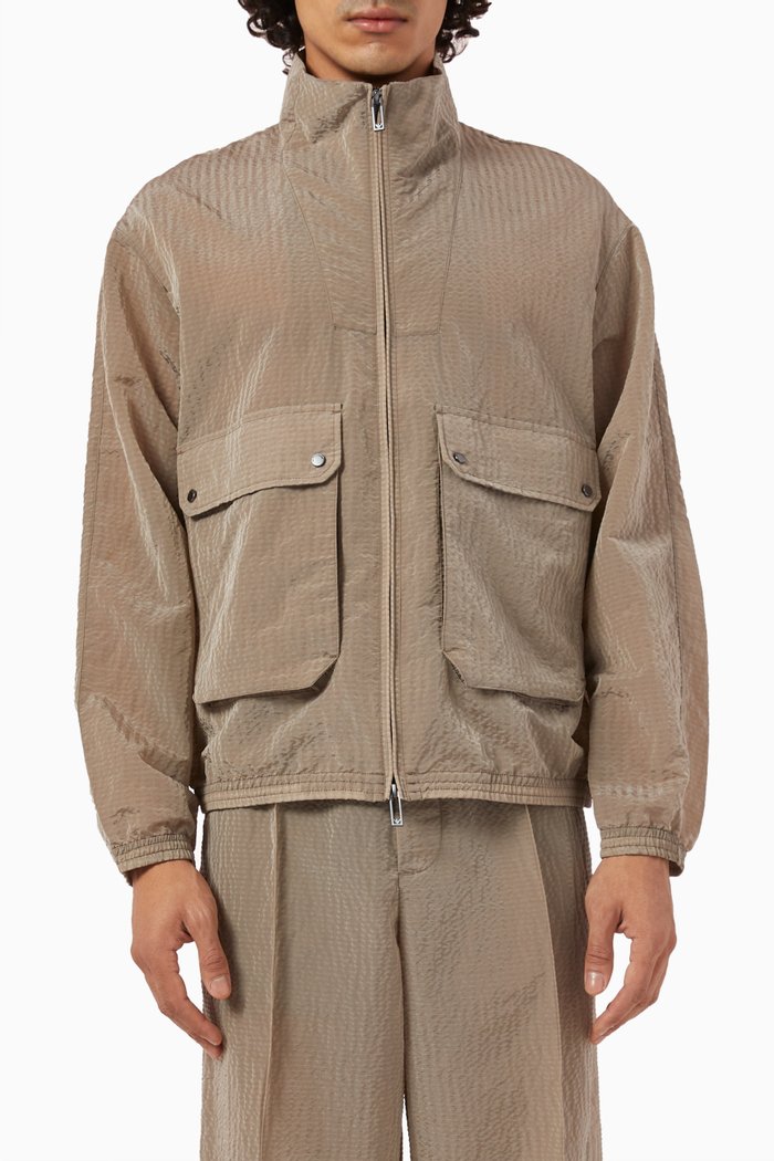 

Front Pocket Jacket in Lightweight Nylon Seersucker, Neutral