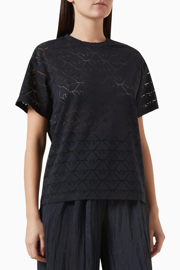 

All-over Eagle T-shirt in Devoré Jersey, Blue