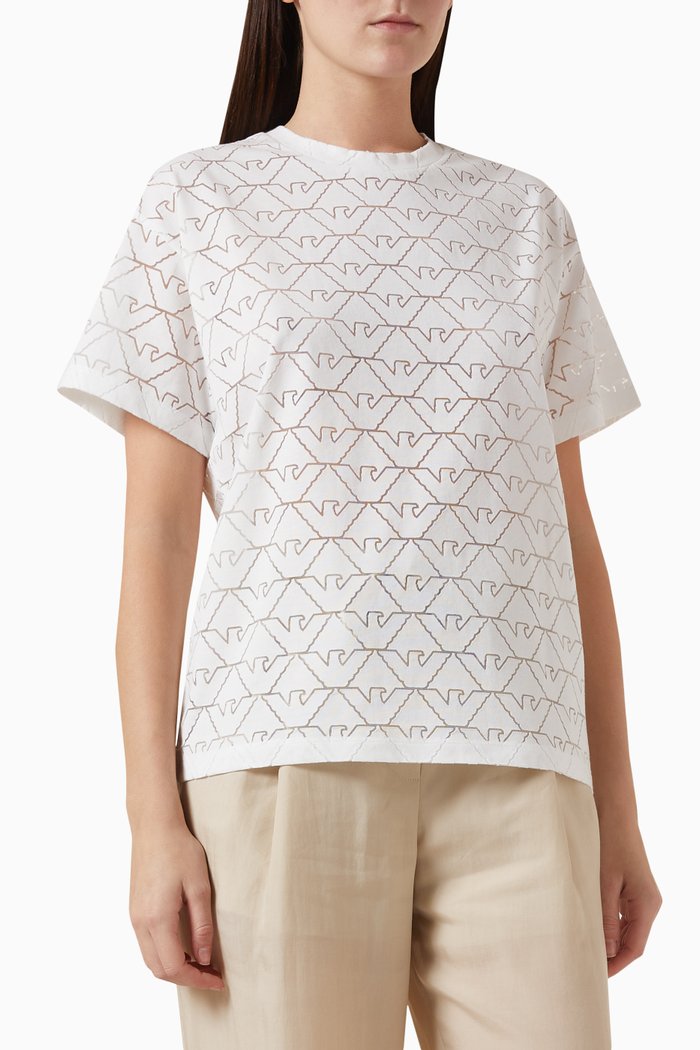 

All-over Eagle T-shirt in Devoré Jersey, White