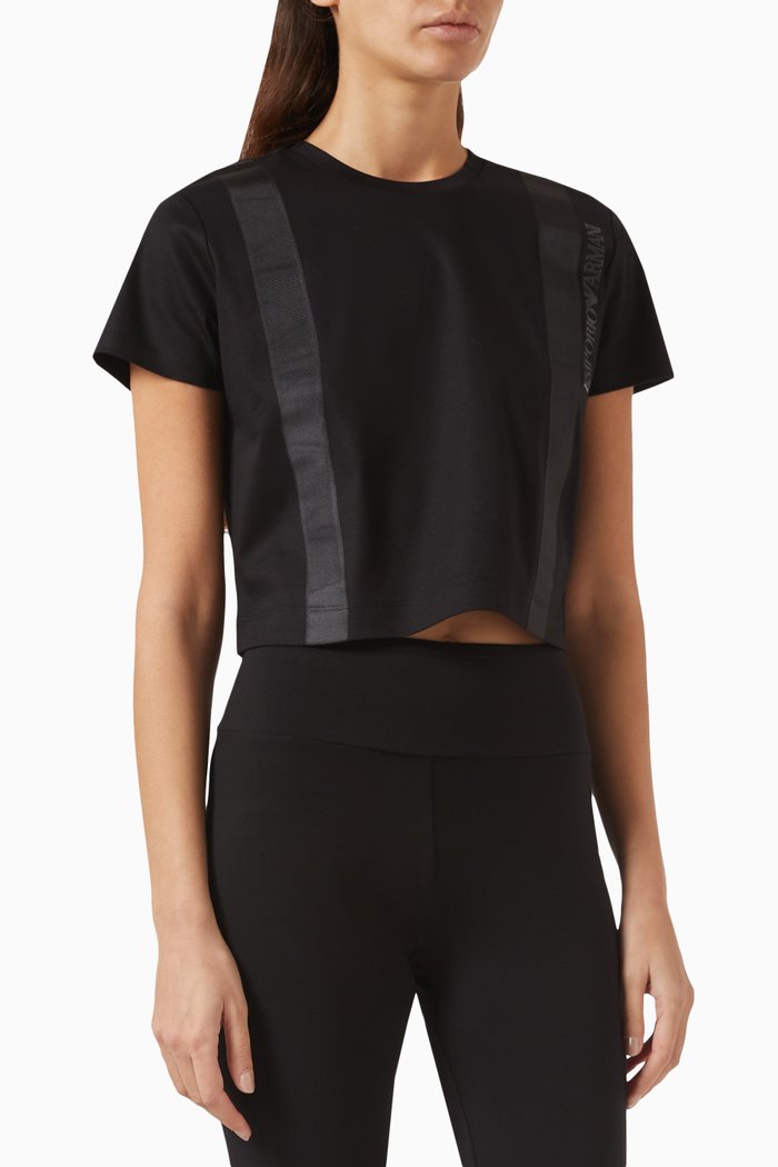 

Logo Grosgrain Crop T-shirt in Jersey, Black