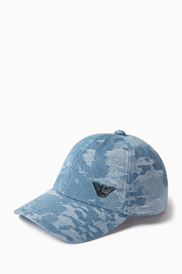 EA Embroidered Baseball Cap in Denim, Blue