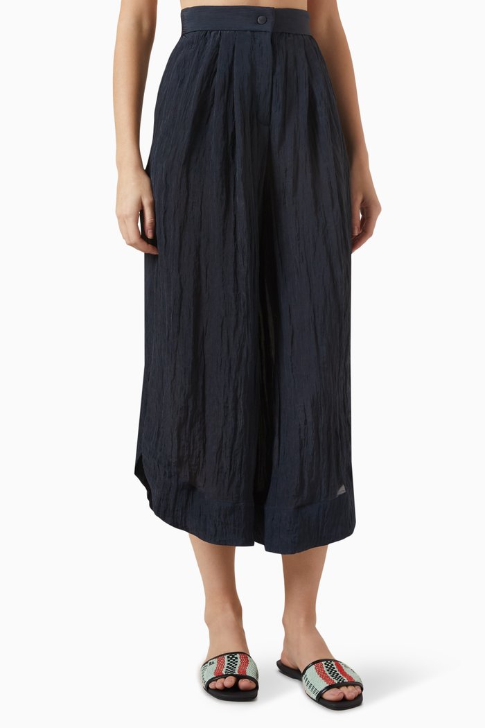 

Wide-Leg Crinkled Effect Pants, Blue