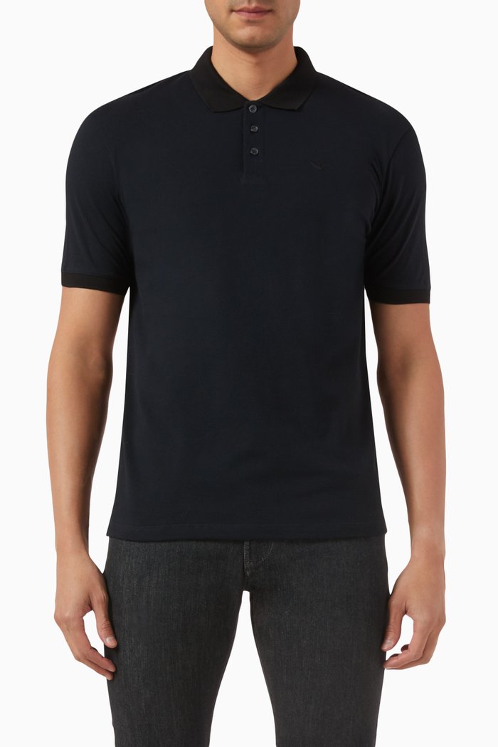 Micro Eagle Polo Shirt in Piqué, Blue