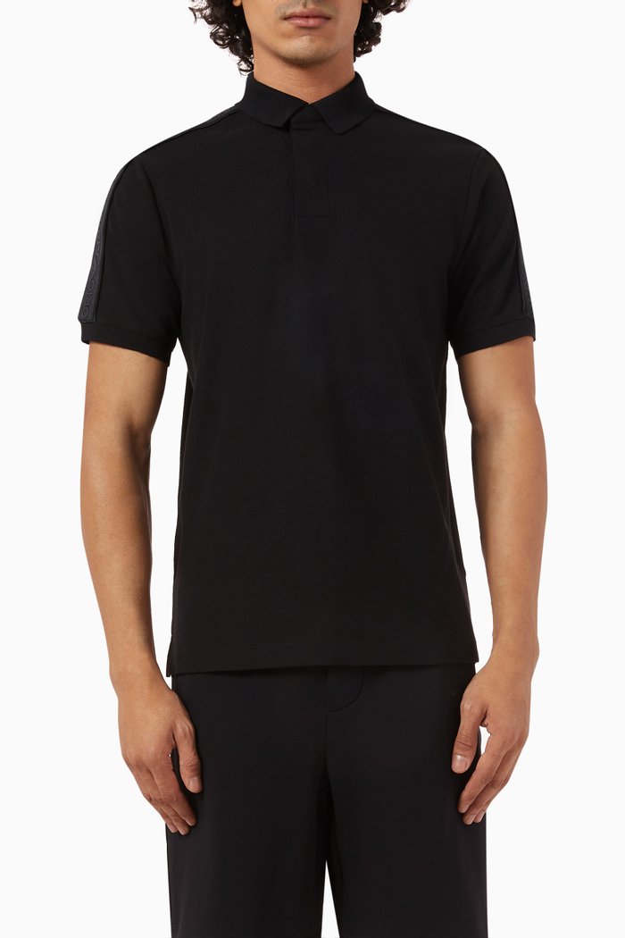 

Logo Band Polo Shirt in Cotton Piqué, Black