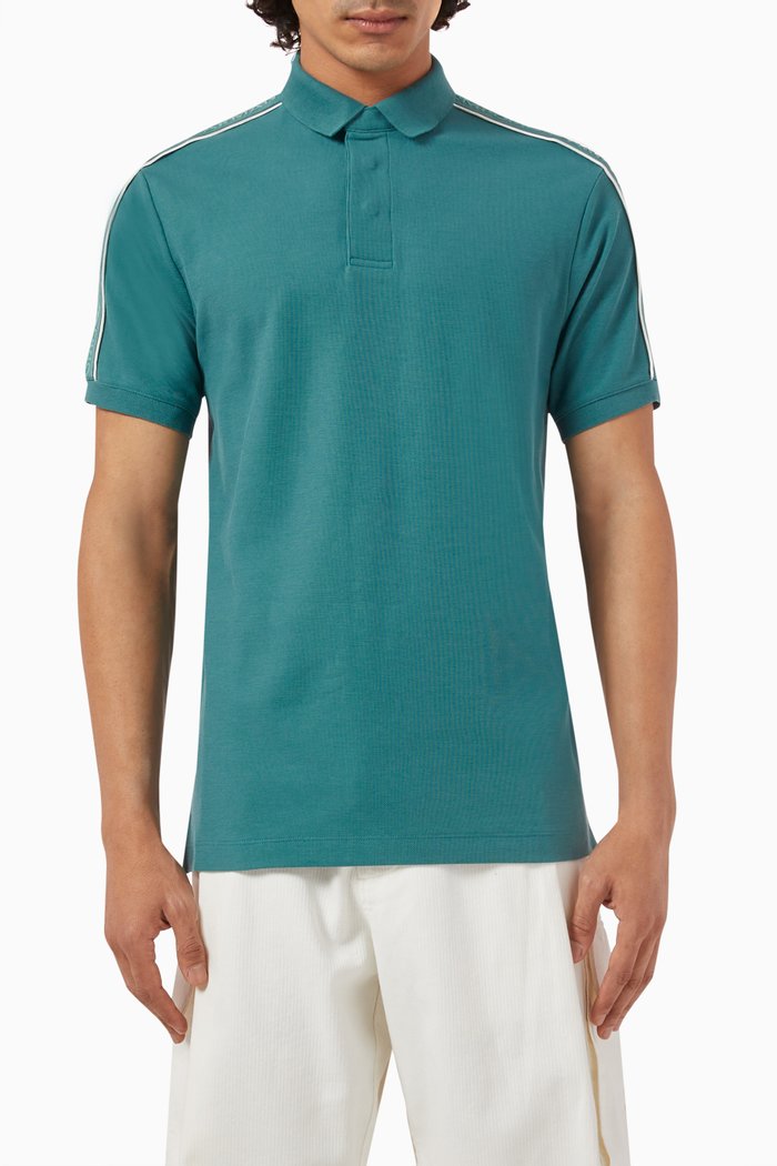 

Logo Band Polo Shirt in Cotton Piqué, Blue