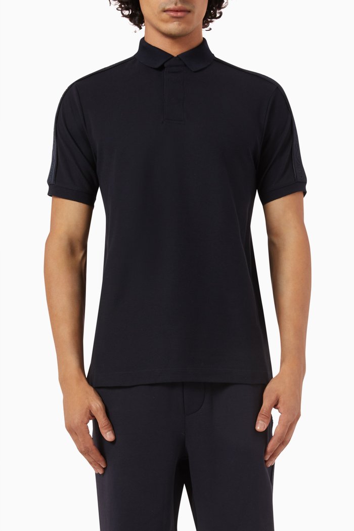

Logo Band Polo Shirt in Cotton Piqué, Blue