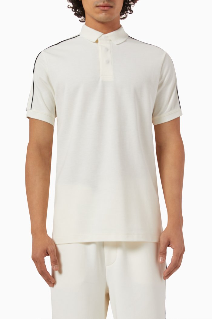 Logo Band Polo Shirt in Cotton Piqué, Neutral