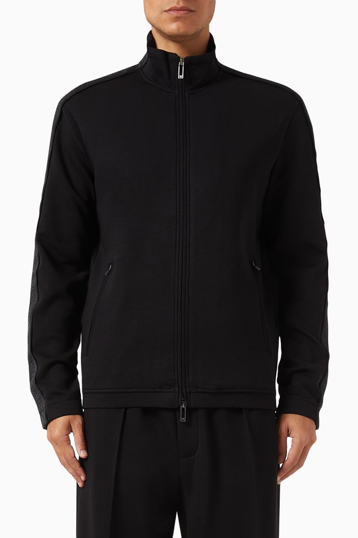 Logo-tape Zip Sweatshirt in Double-jersey, Black