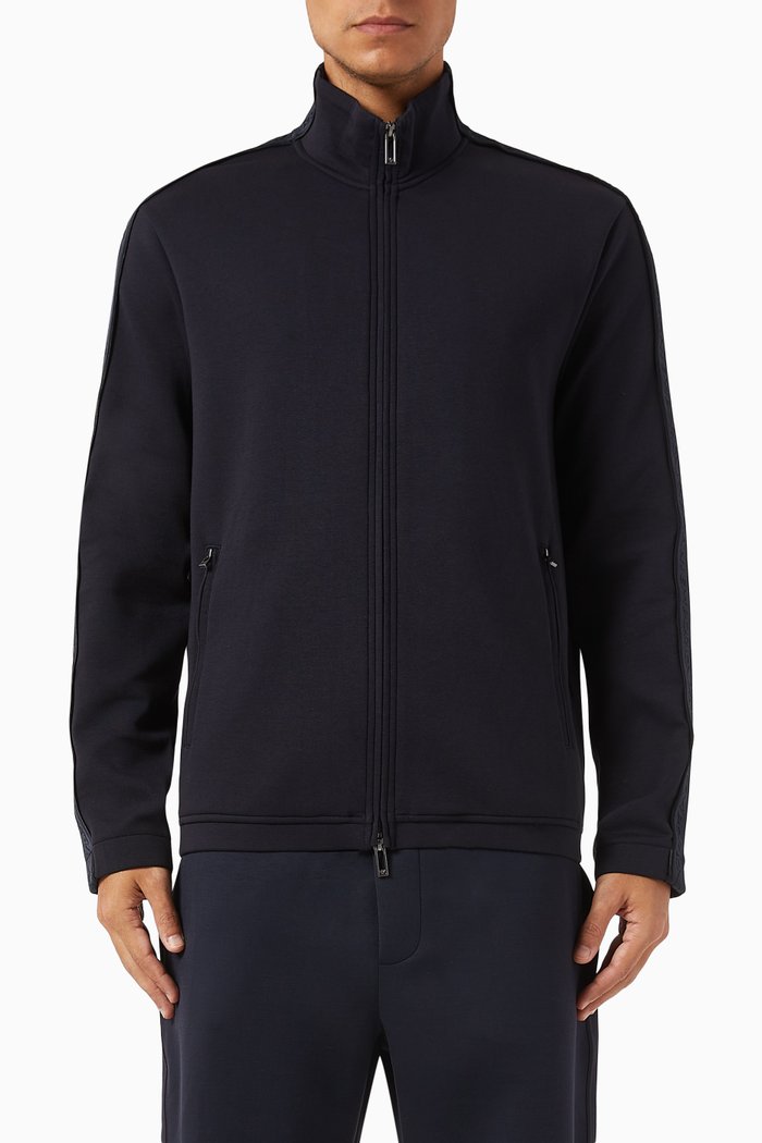 

Logo-tape Zip Sweatshirt in Double-jersey, Blue