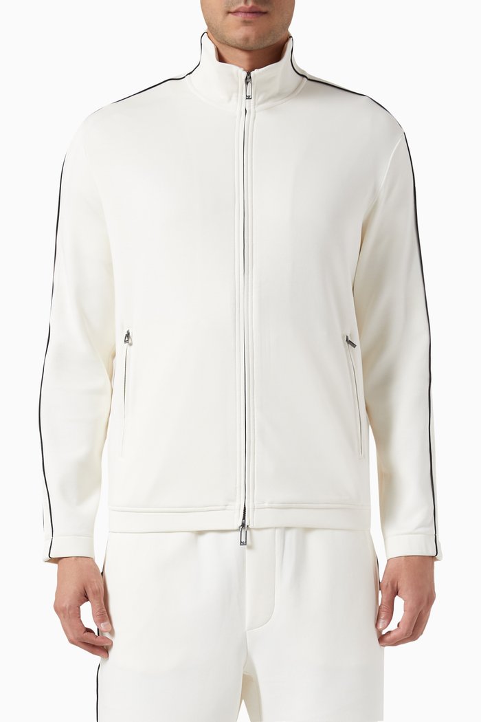 

Logo-tape Zip Sweatshirt in Double-jersey, Neutral