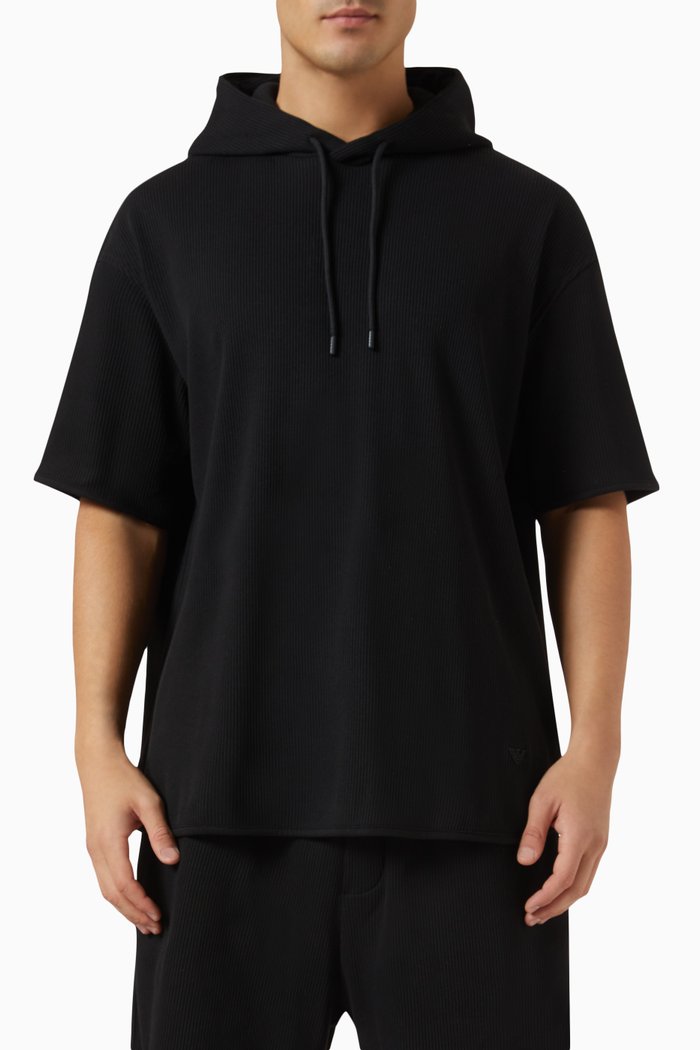 

Short-sleeve Hooded Sweatshirt in Cotton-canneté, Black