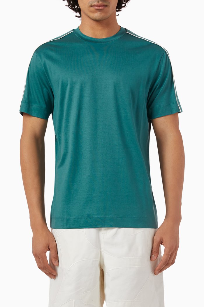 

Logo-tape T-shirt in Lyocell-blend Jersey, Blue