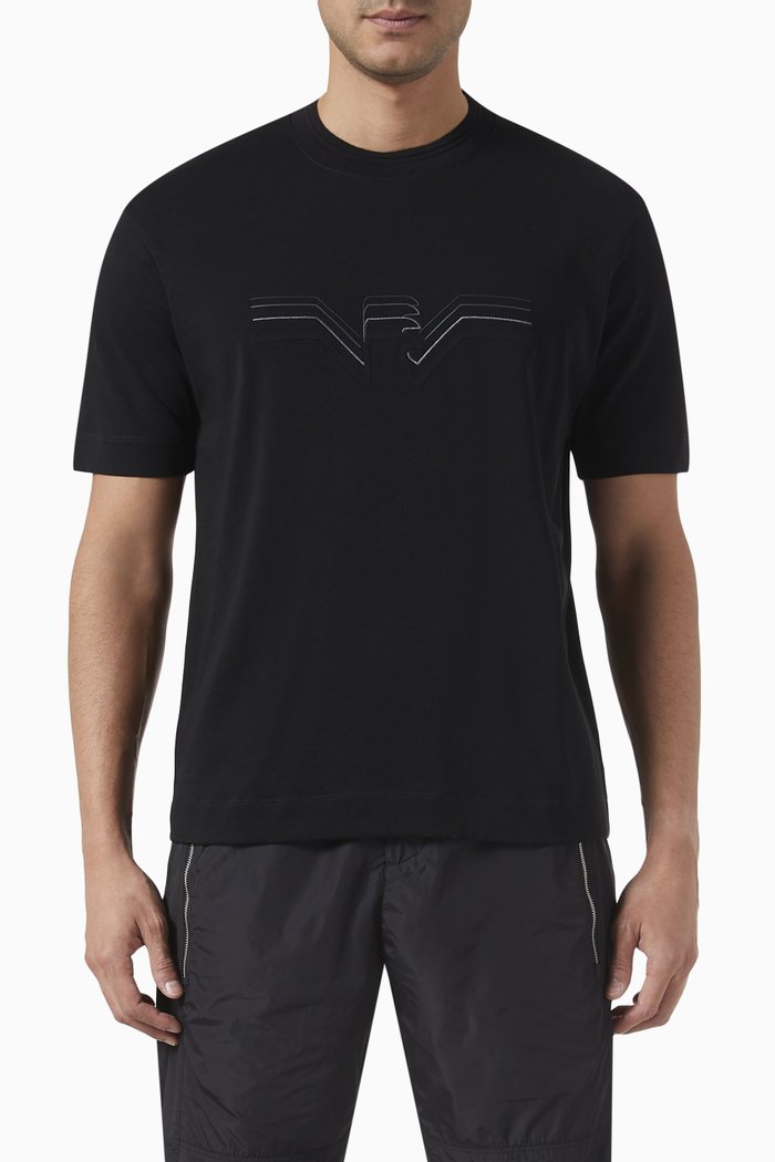 

Line-effect Eagle Logo T-shirt in Cotton-jersey, Black
