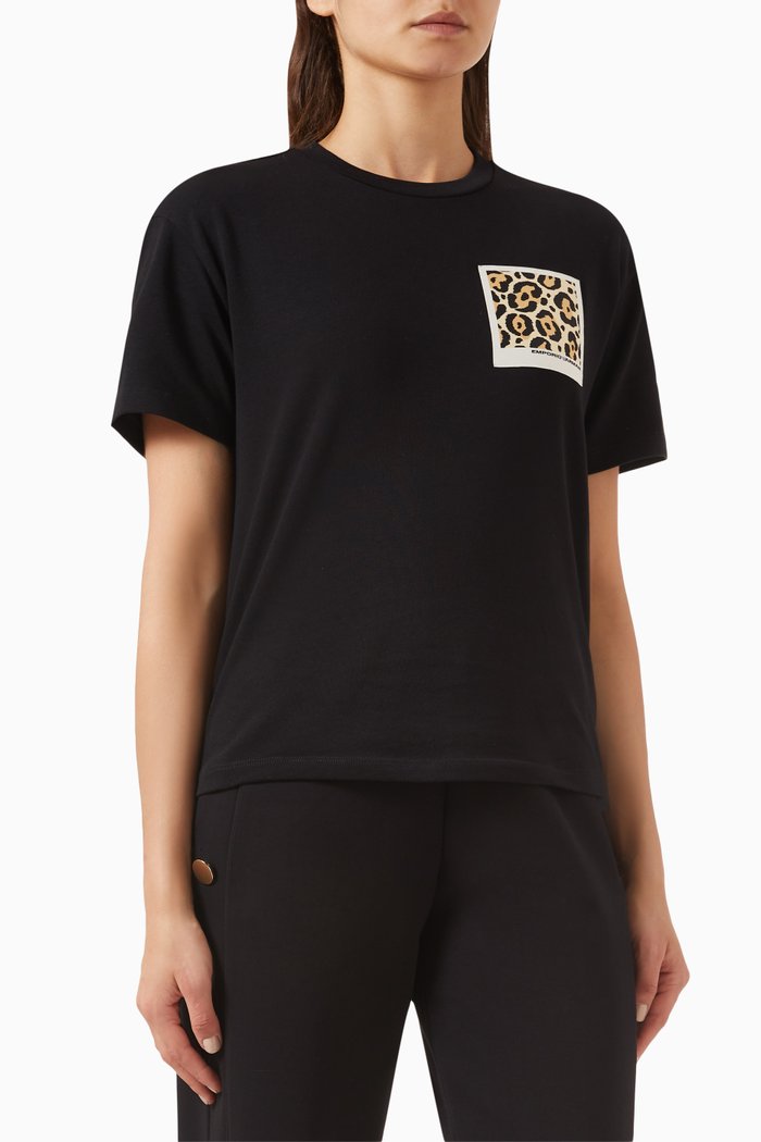 

Leopard Patch T-shirt in Cotton, Black