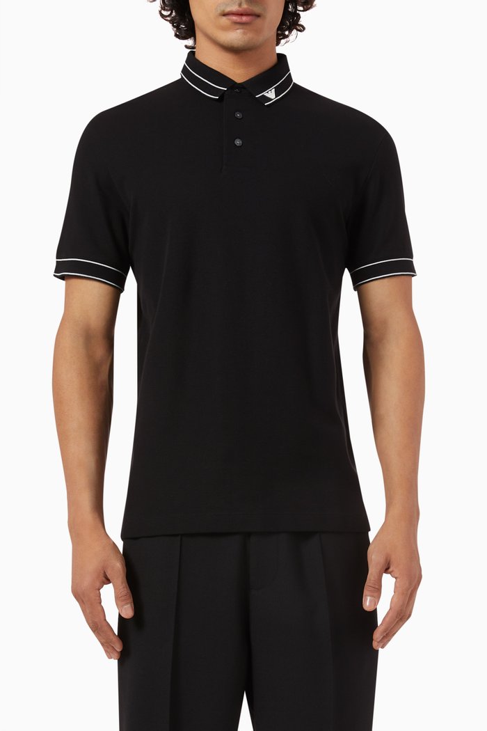 

Micro Eagle Logo Polo Shirt in Cotton, Black