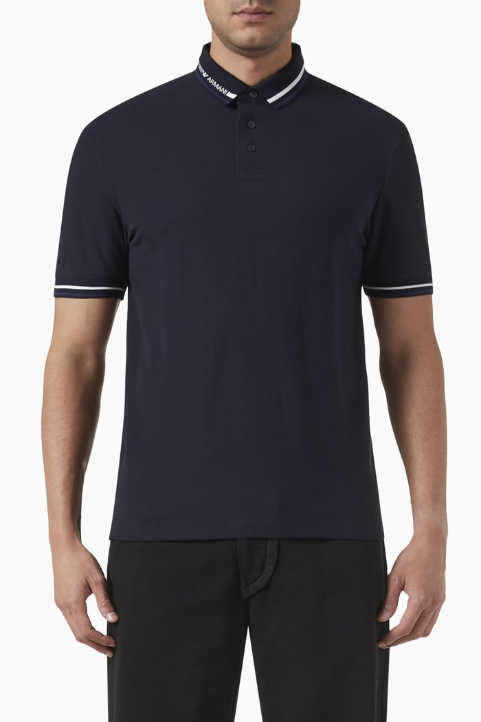 

Micro Eagle Logo Polo Shirt in Cotton, Blue