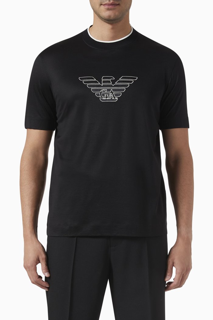 

Macro Logo-embroidered T-shirt in Lyocell-blend, Black